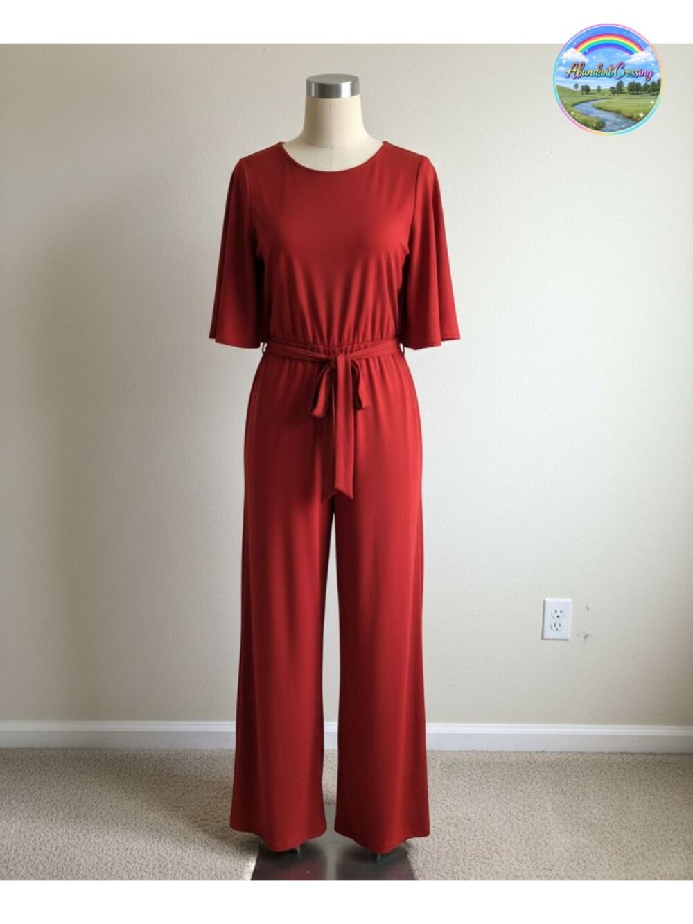Womens Wide Leg Jumpsuit Ruffled Short Sleeve Belted One Piece Outfit
